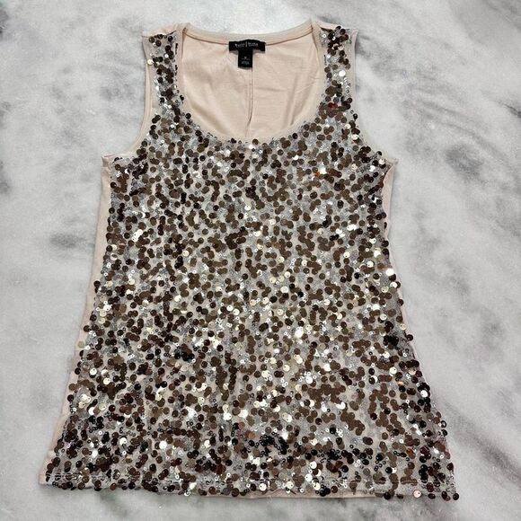 White House Black Market Womens Tops Gold Sequin Sleeveless Tank Medium - Picture 1 of 3